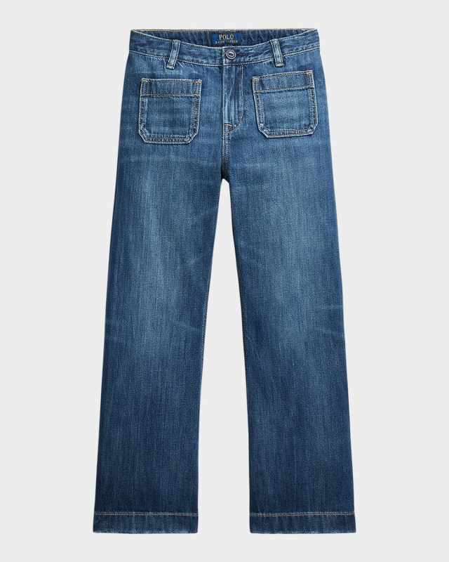 Girl's Sailor Wide-Leg Denim Jeans, Size 7-16